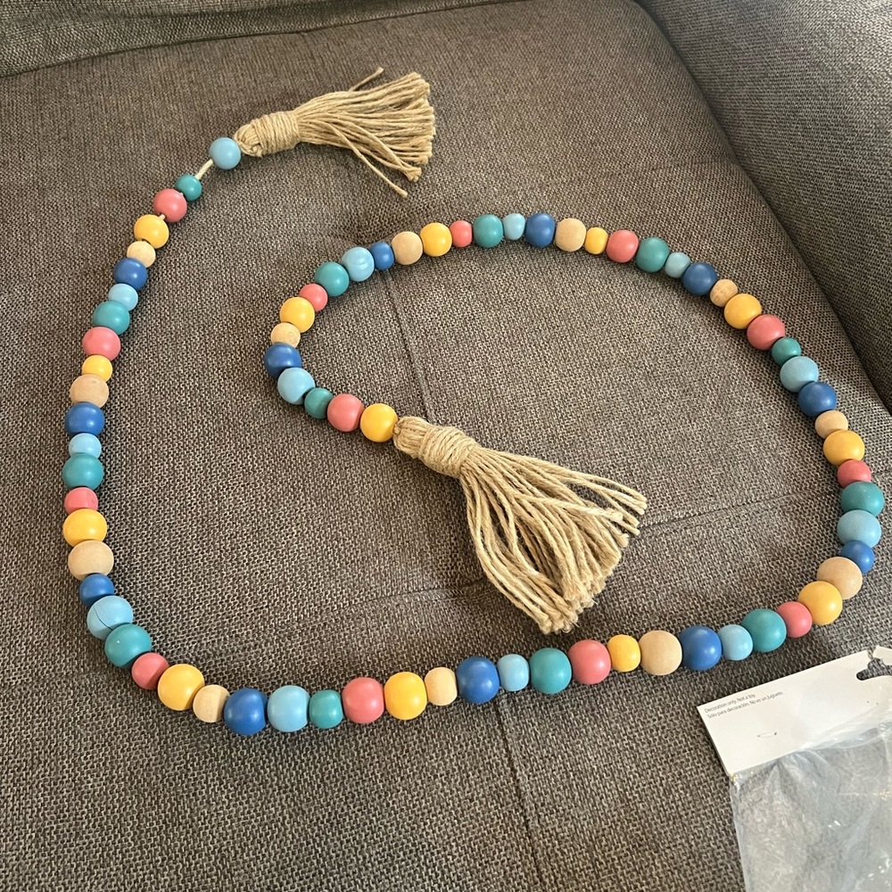 Boho Wooden Beaded Summer Garland With Tassels
